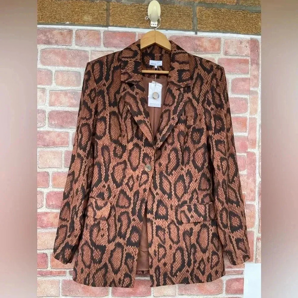 WEWOREWHAT SHAPED LONG BLAZER IN BROWN SNAKESKIN SZ 6 - Picture 3 of 16